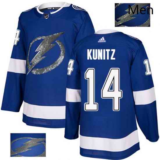 Mens Adidas Tampa Bay Lightning 14 Chris Kunitz Authentic Royal Blue Fashion Gold NHL Jersey